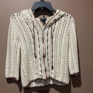 Athleta Women’s Boho Cropped Crocheted Jacket Small Hooded Zipper